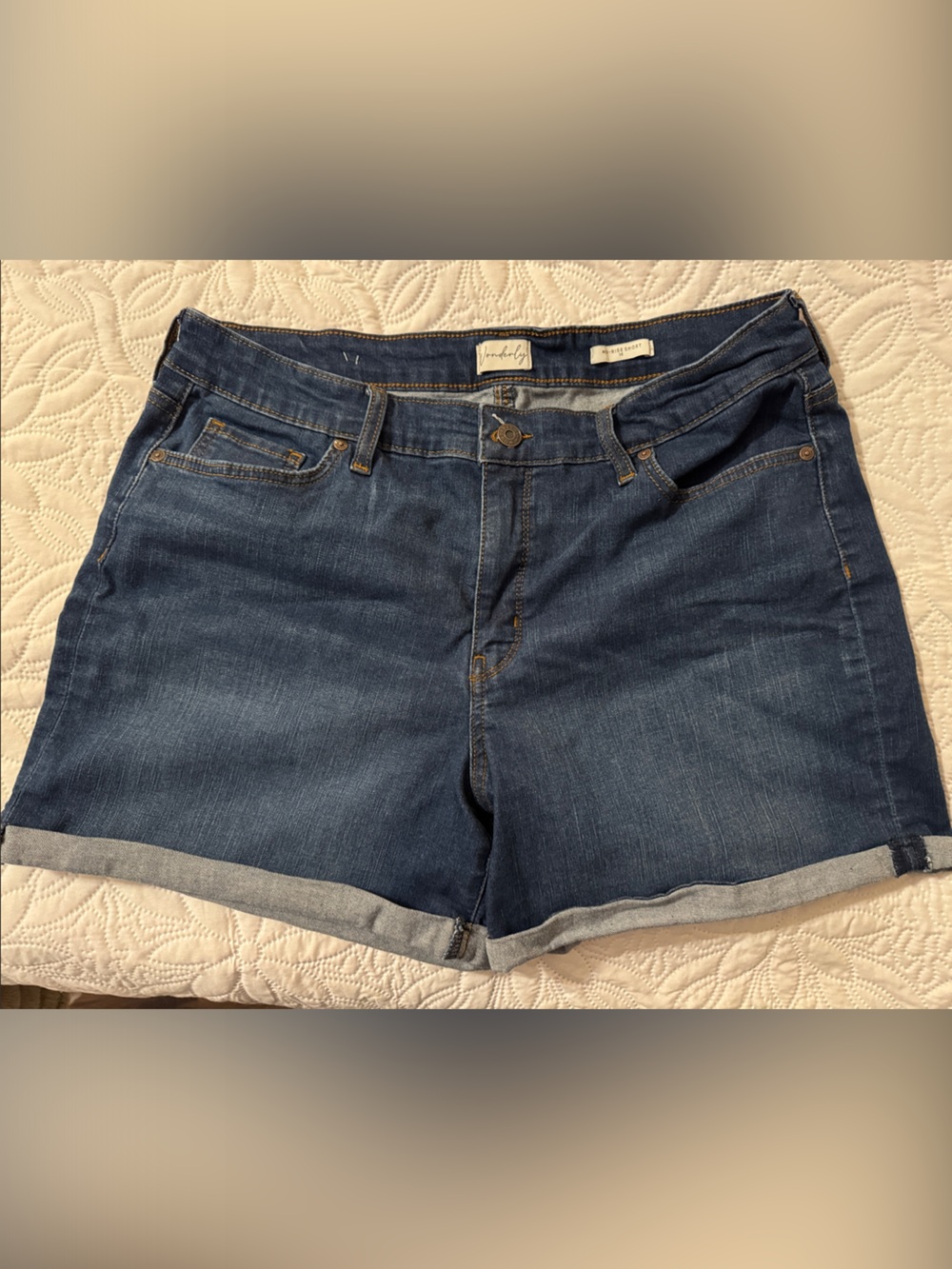 Wonderly Dark Blue Rolled Hem Denim Shorts